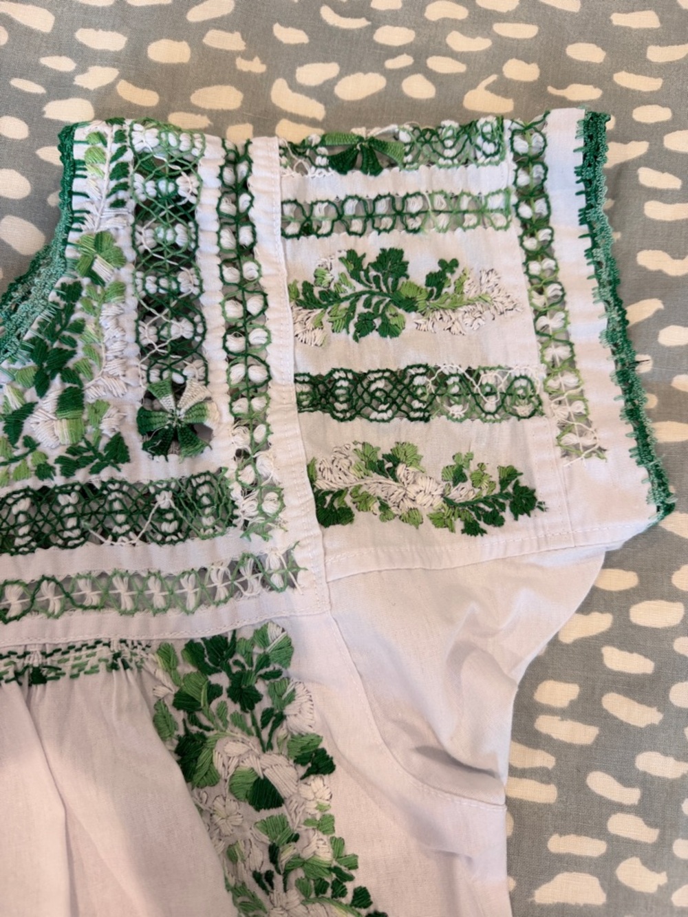 White Blouse with Green Floral Embroidery - Picture 9 of 9